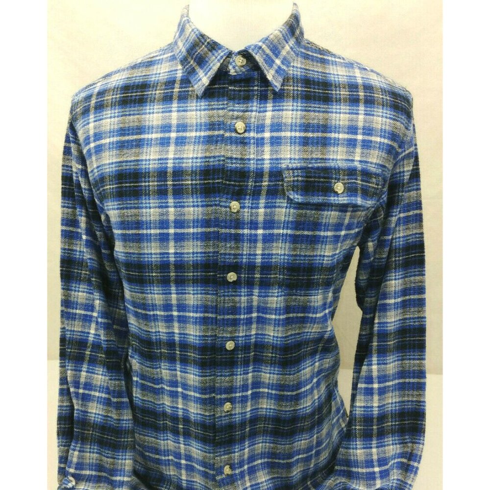 Stanley Tools Blue Plaid Flannel L/S Button Front Work Hiking Shirt Mens L